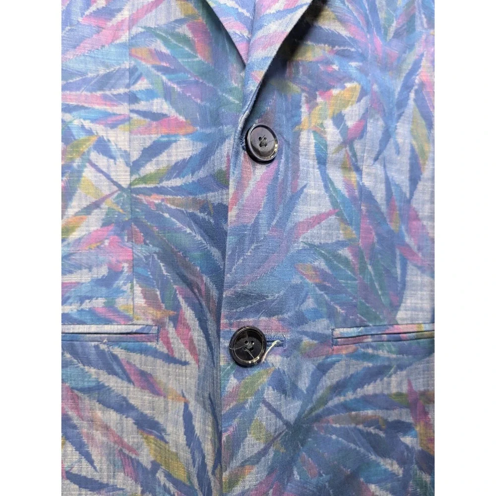 Tallia Blazer Blue Purple Palm Leaf Print Slim Fit Cotton Blend - 36S